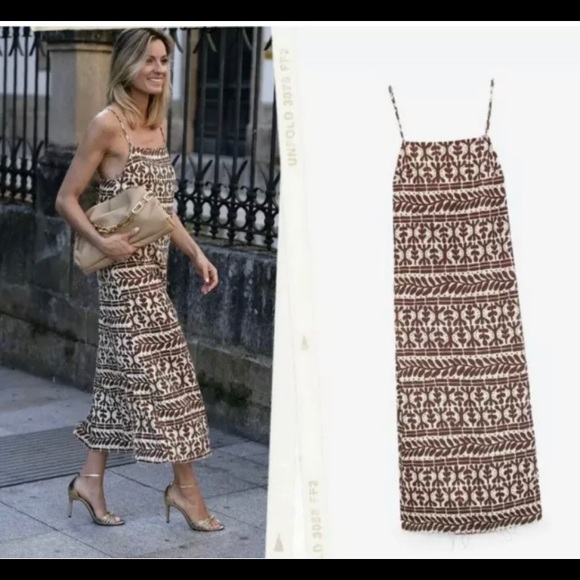 Zara Printed Linen Blend Dress - Picture 3 of 14